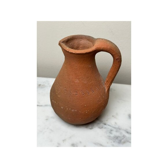 Vintage Handmade Terracotta Pottery Jug Vase Embossed Dot Pattern Rustic Design - Picture 1 of 7